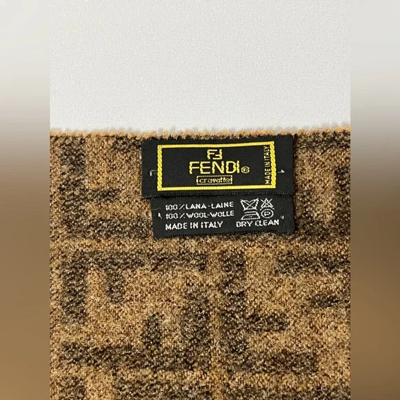 Fendi Authentic Vintage FF Logo Zucca Print Fringe Scarf - Picture 5 of 6